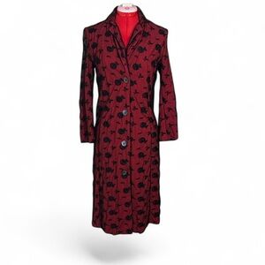 Alessandro Dell'Acqua Red Black Embroidered Sheer Overlay Long Knit Cardigan